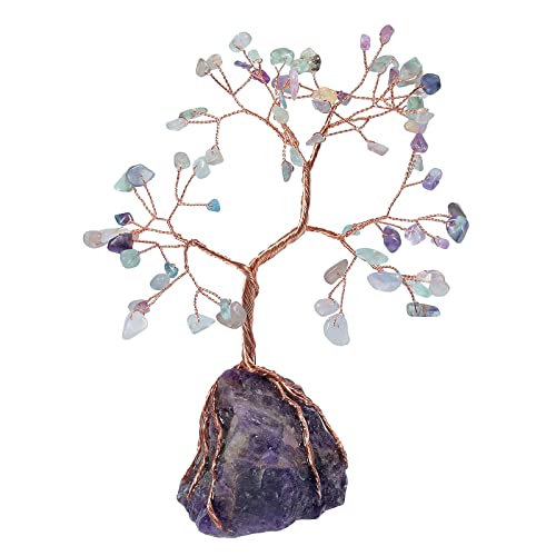 KYEYGWO Fluorite Heilung Kristall Geldbaum auf Natürlichen Amethyst Rohstein Base, Feng Shui Bonsai Baum Kristallbaum Figuren Stein Ornament Edelsteinbaum Haus Deko für Glück, Reichtum von KYEYGWO