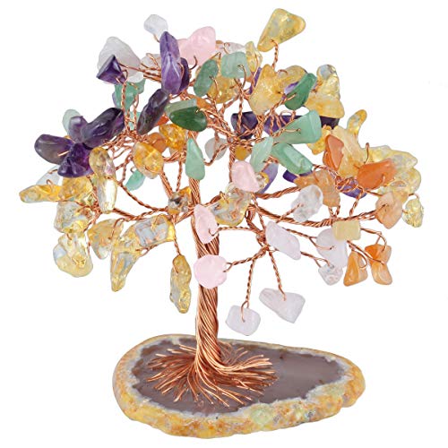 KYEYGWO Geld Baum auf Achat Basis Bonsai Skulptur Figur für Glück Reichtum Gesundheit 2,3"-3" hoch gewickelt von KYEYGWO