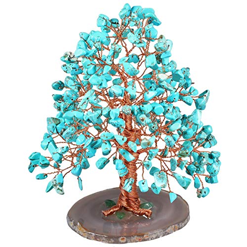 KYEYGWO Geld Baum auf Achat Basis Bonsai Skulptur Figur für Glück Reichtum Gesundheit 5"-5,9" hoch gewickelt von KYEYGWO