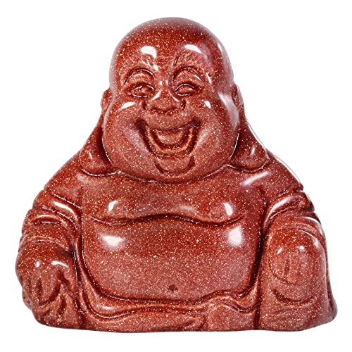 KYEYGWO Goldsandstein Geschnitzte Edelstein Lachender Buddha Figur, Heilung Kristall Glücksbuddha Stein Talisman Maitreyabuddha Statuen Fengshui Skulptur Ornament für Dekoration Glücksbringer von KYEYGWO