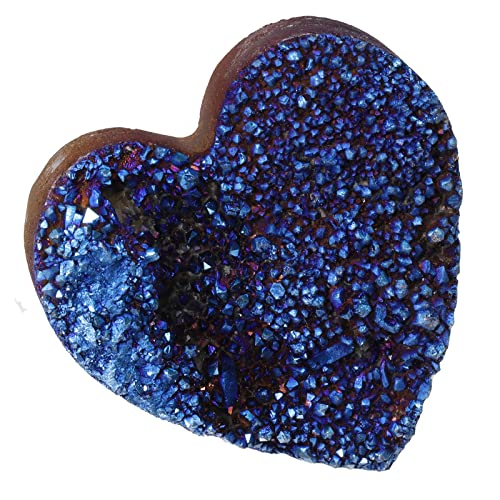 KYEYGWO Herz Titanium Coated Kristall Rohstück Druse, Natürlicher Cluster Specimen Edelstein Geode Figur Liebe Ornament, Blau Heilstein Naturstück Dekorative Steine für Haus Decor Hochzeit 45-80 g von KYEYGWO