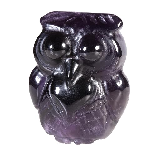 KYEYGWO Kristall Eule Figur für Haus Decor, Klein Amethyst Stein Käuzchen Statuen Heilstein Tierskulptur Talisman Palm Taschensteine Sammlerfigur Vögel Ornament, 3,1cm von KYEYGWO