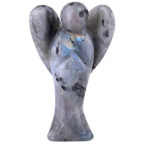 KYEYGWO Labradorit Edelstein Engel Figuren, Heilung Kristall Schutzengel Talisman Mitnehmen Taschenengel Statuen Friedensengel Skulptur Glücksbringer Fengshui Dekoration Ornament 7.5 cm von KYEYGWO