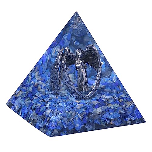 KYEYGWO Lapislazuli Kristall Pyramide Stein mit Geschnitzte Kupfer Engel Figur, Heilstein Schutzengel Pyramiden Positive Energie Pyramide Glück Friedensengel Statue Ornament für Haus Decor von KYEYGWO