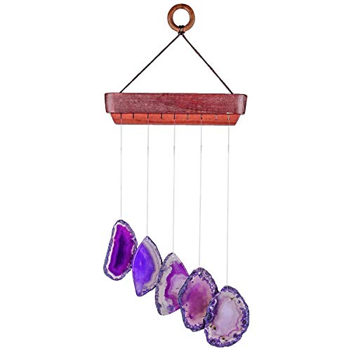 KYEYGWO Lila Achat Scheiben Geode Windspiel Sun Catcher KristallsteinGlockenspiel Artwork für Hausgarten Dekoration 35-50 cm von KYEYGWO