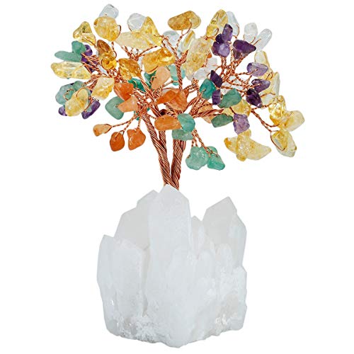 KYEYGWO Mehrfarbig Kristall Geldbaum auf Bergkristall Cluster Base, Feng Shui Bonsai Glücksbaum Kristallbaum Deko für Glück, Reichtum und Gesundheit, 11-14 cm Hoch von KYEYGWO