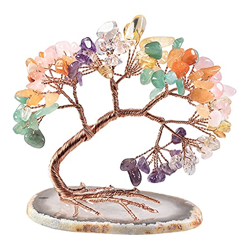 KYEYGWO Mischstein Heilung Edelstein Baum mit Achat Scheiben Base, Kristall Geldbaum Feng Shui Bonsai Baum Figuren Ornament, Kristallbaum Haus Decor für Glück und Gesundheit, 7,6-10,2 cm Hoch von KYEYGWO