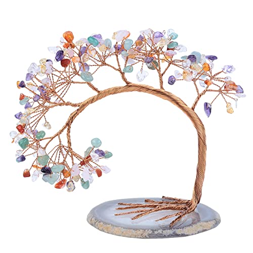 KYEYGWO Mischstein Heilung Edelstein Baum mit Achat Scheiben Base, Kristall Geldbaum Feng Shui Bonsai Baum Figuren Ornament, Kristallbaum Haus Decor für Glück und Gesundheit, 11,4-13,2 cm Hoch von KYEYGWO