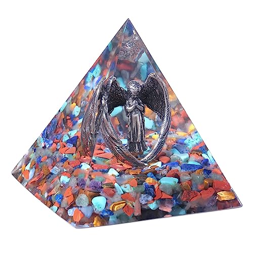 KYEYGWO Mischstein Kristall Pyramide Stein mit Geschnitzte Kupfer Engel Figur, Heilstein Schutzengel Pyramiden Positive Energie Pyramide Glück Friedensengel Statue Ornament für Haus Decor von KYEYGWO