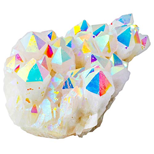 KYEYGWO Natürlicher Bergkristall Titan Beschichtet Kristall Quarz Cluster Specimen Edelstein Figur Dekoration, Unregelmäßige Naturstück Heilung Reiki Stein Deko, Engel Aura von KYEYGWO