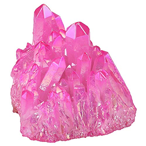 KYEYGWO Natürlicher Bergkristall Titan Beschichtet Kristall Quarz Cluster Specimen Edelstein Figur Dekoration, Unregelmäßige Naturstück Heilung Reiki Stein Deko, Fuchsia von KYEYGWO