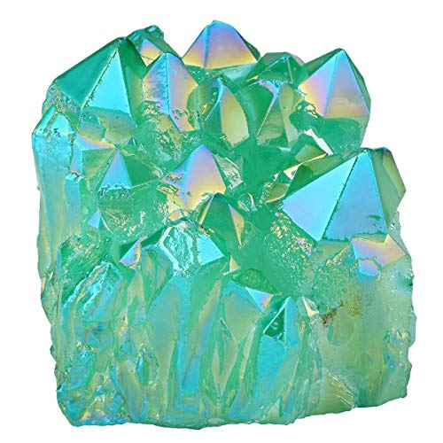 KYEYGWO Natürlicher Bergkristall Titan Beschichtet Kristall Quarz Cluster Specimen Edelstein Figur Dekoration, Unregelmäßige Naturstück Heilung Reiki Stein Deko, Grün von KYEYGWO