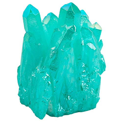 KYEYGWO Natürlicher Bergkristall Titan Beschichtet Kristall Quarz Cluster Specimen Edelstein Figur Dekoration, Unregelmäßige Naturstück Heilung Reiki Stein Deko, Hellblau von KYEYGWO