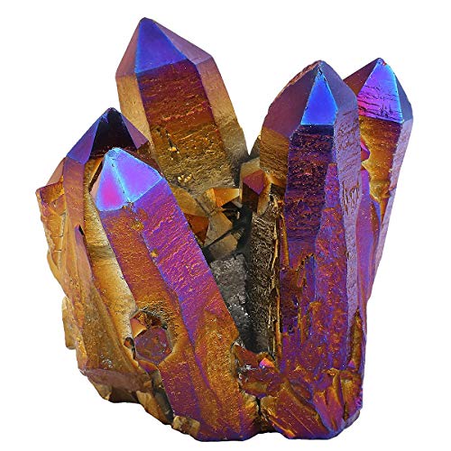 KYEYGWO Natürlicher Bergkristall Titan Beschichtet Kristall Quarz Cluster Specimen Edelstein Figur Dekoration, Unregelmäßige Naturstück Heilung Reiki Stein Deko, Violett von KYEYGWO