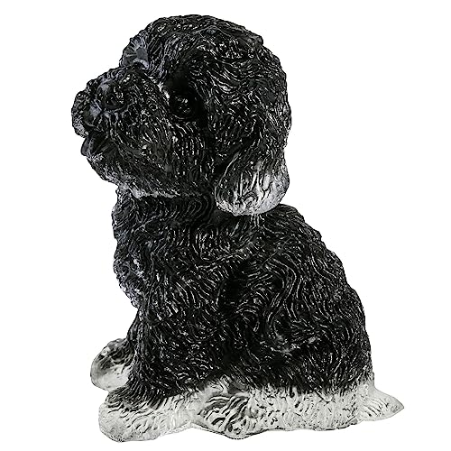 KYEYGWO Obsidian Kristall Pudel Figur Deko, 6,5 cm Hoch Stein Hund Statue Klein Heilstein Welpe Skulptur Harz Tier Sammlerfigur Ornamente für Haus Büro von KYEYGWO