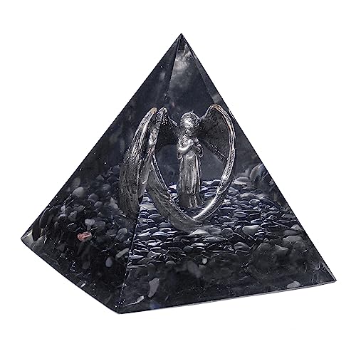 KYEYGWO Obsidian Kristall Pyramide Stein mit Geschnitzte Kupfer Engel Figur, Heilstein Schutzengel Pyramiden Positive Energie Pyramide Glück Friedensengel Statue Ornament für Haus Decor von KYEYGWO
