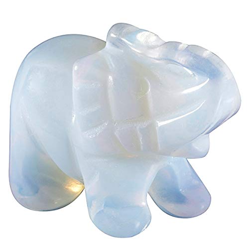 KYEYGWO Opalite Kristall Elefant Edelstein Figur, Hand Geschnitzt Elefantenfigur Skulptur Pocket Amulett Reiki Statue Decor von KYEYGWO