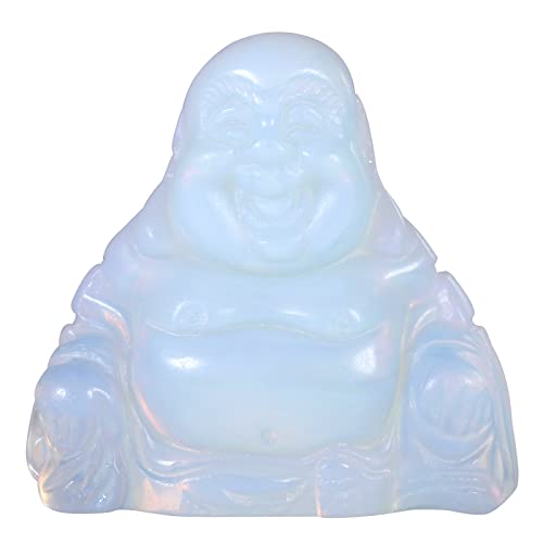 KYEYGWO Opalite Geschnitzte Edelstein Lachender Buddha Figur, Heilung Kristall Glücksbuddha Stein Talisman Maitreyabuddha Statuen Fengshui Skulptur Ornament für Dekoration Glücksbringer von KYEYGWO