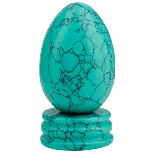 KYEYGWO Poliert Grün Howlith Türkis Kristall Ei mit Stein Ständer, Oval Kugel Edelstein für Reiki Heilende und Dekoration von KYEYGWO