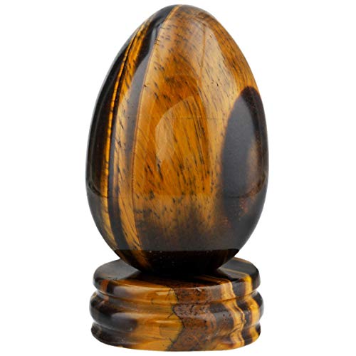 KYEYGWO Poliert Tigerauge Kristall Ei mit Stein Ständer, Oval Kugel Edelstein für Reiki Heilende und Dekoration von KYEYGWO