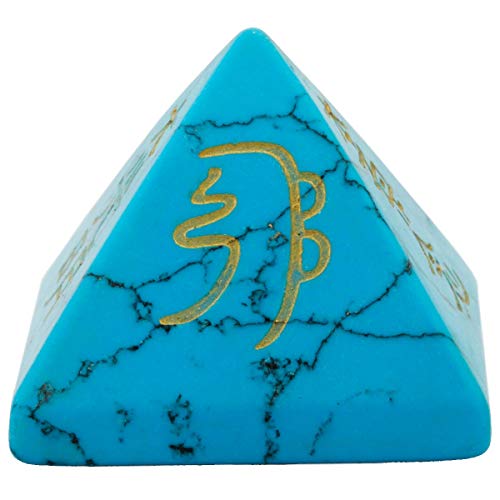 KYEYGWO Reiki Heilung Kristall Pyramide Edelstein mit Usui Reiki-Symbolen, Energie Heilstein Pyramiden Fengshui Figuren für Spirituelle Meditation und Home Decoration, Blau Howlith Türkis von KYEYGWO