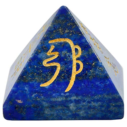 KYEYGWO Reiki Heilung Kristall Pyramide Edelstein mit Usui Reiki-Symbolen, Energie Heilstein Pyramiden Fengshui Figuren für Spirituelle Meditation und Home Decoration, Lapis Lazuli von KYEYGWO