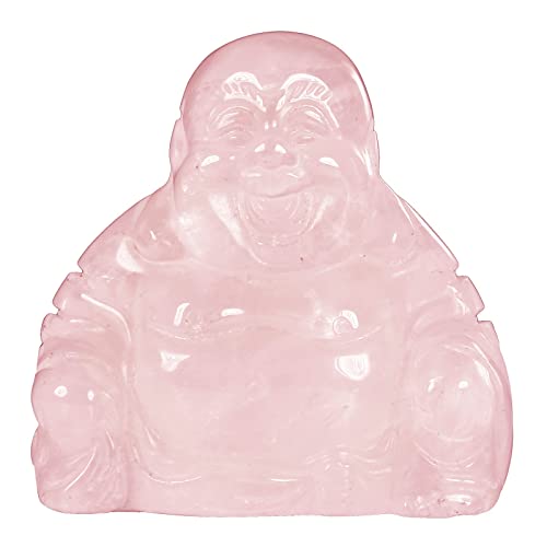 KYEYGWO Rosenquarz Geschnitzte Edelstein Lachender Buddha Figur, Heilung Kristall Glücksbuddha Stein Talisman Maitreyabuddha Statuen Fengshui Skulptur Ornament für Dekoration Glücksbringer von KYEYGWO