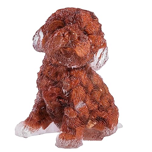 KYEYGWO Roter Jaspis Kristall Pudel Figur Deko, 6,5 cm Hoch Stein Hund Statue Klein Heilstein Welpe Skulptur Harz Tier Sammlerfigur Ornamente für Haus Büro von KYEYGWO