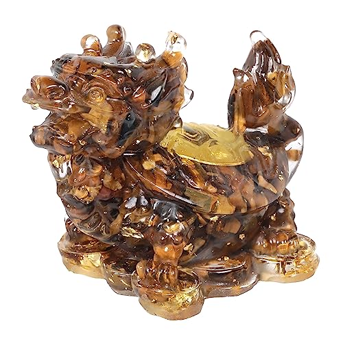 KYEYGWO Tigerauge Kristall Drachen-Schildkröte Figur Deko, Harz Chinesischer Drache Stein Statue Reichtum Goldmünze Skulptur Feng Shui Wohlstand Ornament Glück Sammlerfigur für Haus Büro von KYEYGWO