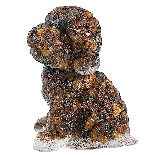 KYEYGWO Tigerauge Kristall Pudel Figur Deko, 6,5 cm Hoch Stein Hund Statue Klein Heilstein Welpe Skulptur Harz Tier Sammlerfigur Ornamente für Haus Büro von KYEYGWO