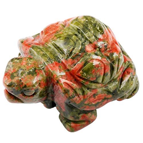 KYEYGWO Unakite Kristall Schildkröte Figur Edelstein, Hand Geschnitzt Schildkröte-Skulptur Reiki Heilung Stein Ornament Pocket Statue Fengshui Decor für Glücksbringer Amulett von KYEYGWO