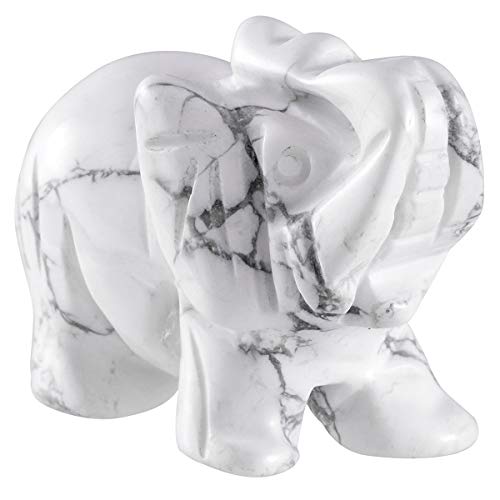 KYEYGWO Weiß Howlith Türkis Kristall Elefant Edelstein Figur, Hand Geschnitzt Elefantenfigur Skulptur Pocket Amulett Reiki Statue Decor von KYEYGWO