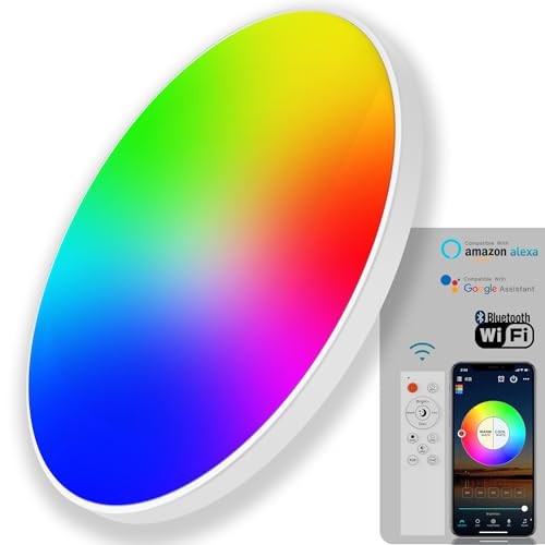 KYFGDLA Smart Deckenlampe LED Deckenleuchte Dimmbar mit Fernbedienung | DIY RGB Farbe, 30W | Schlafzimmerlampe Decke Runde 30cm | IP44 Wasserdicht Badezimmer Lampe | Funktioniert mit Alexa Google Home KYFGDLA Smart Deckenlampe LED Deckenleuchte Dimmbar mit Fernbedienung | DIY RGB Farbe, 30W | Schlafzimmerlampe Decke Runde 30cm | IP44 Wasserdicht Badezimmer Lampe | Funktioniert mit Alexa Google Home von KYFGDLA