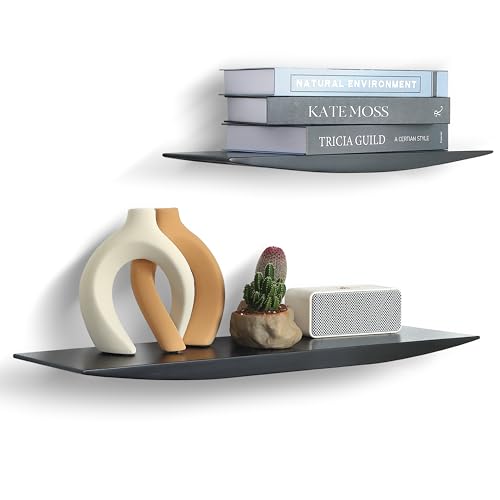 KYIAANY Schwarze schwebende Regale für die Wand: 2 Stück Echtholz Heavy Duty Modern Minimalistisch Industria Regal Dekor für Büro Schlafzimmer Küche Wohnzimmer Badezimmer Display Buch Pflanze Statue von KYIAANY