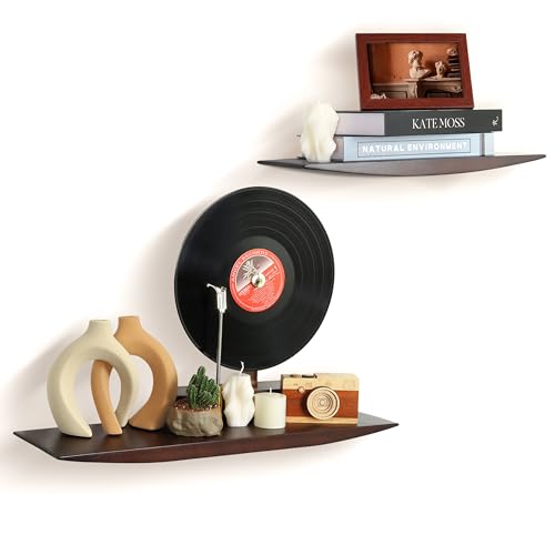 KYIAANY Schwebende Regale für Wohnkultur: Echtholz Heavy Duty 2 Stück Walnuss Mid Century Modern Wandregal für Wohnzimmer Badezimmer Schlafzimmer Küche Display Buch Pflanze für ästhetische von KYIAANY