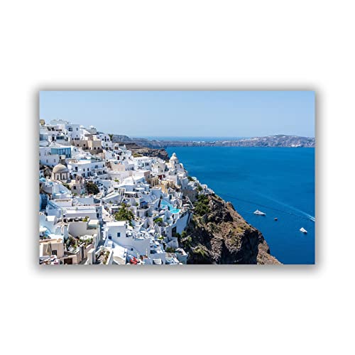KYIMO Santorini Griechenland Mediterranes Dorf Stadtlandschaft Leinwand Wandkunst Stadt bilder Druck auf Leinwand Panoramabilder für Wohnzimmer 80x120cm Rahmenlos von KYIMO