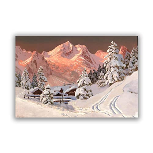 KYIMO Winter in den Bergen von Alois Arnegger Berühmte Wandbilder Landschaftsbild Druck auf Leinwand Leinwandbild für Wohnzimmerdekoration 40 x 60 cm Rahmenlos von KYIMO