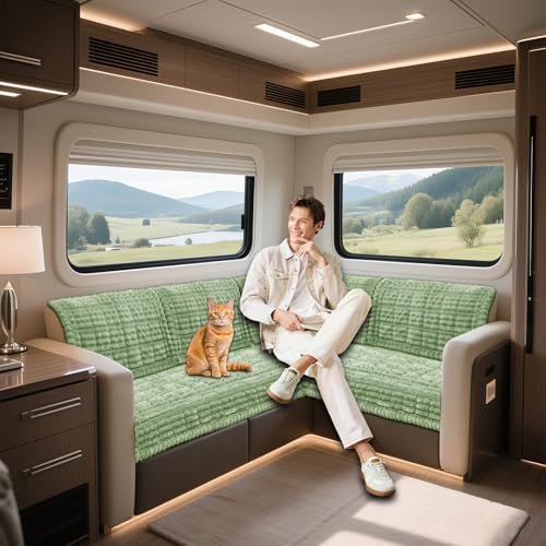 KYJSW 1 Stück Dicker Plüsch Camper Sofa überzug, rutschfest Sofabezug L Form 1/2/3/4 Sitzer, RV-Dinette-Sitzbezüge Kissenbezüge für Winter (Green,90x120 cm/35x47 in) von KYJSW