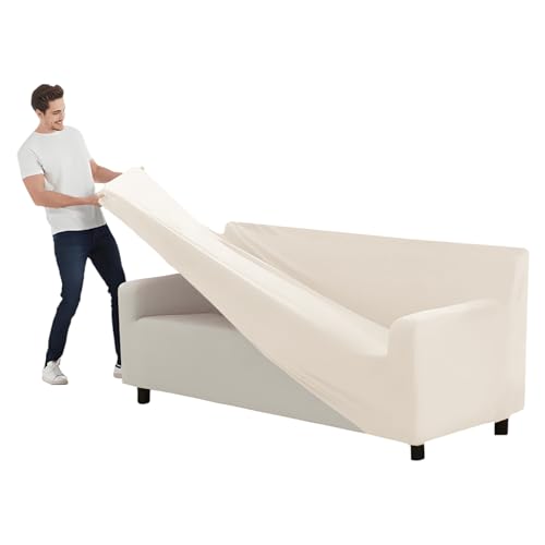 KYJSW 1 Stück Sofabezug 1/2/3/4 Sitzer, Samt Stretch Sofa Überzug Couchbezug Sesselschoner Sesselbezug, Sofaschoner rutschfest Mit Armlehne (Elfenbein,4 Sitz (1 Stück)) von KYJSW