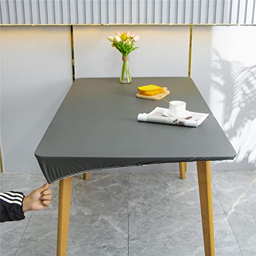 KYJSW 2 Stück wasserdichte rechteckige Tischdecken, weiche PU-Polyester-Tischdecke für lange Tische, Stretch, rutschfeste Tischdecke mit elastischen Bändern (grau, 80 x 140 cm) von KYJSW