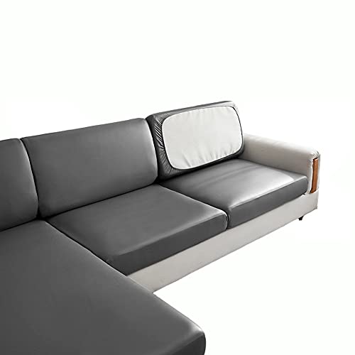 KYJSW Sofa Sitzkissenbezug, Elastischer Kissenbezug Aus PU-Leder, Stretch Wasserdichter Rutschfester Sofakissenbezug, Kissenbezüge (Grau,Großer 4-Sitzer) von KYJSW