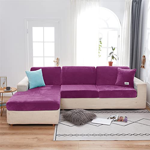 KYJSW Sofa Sitzkissenbezug High Stretch rutschfest Kissenbezug 1 Stück Samt Sofakissen Schonbezug Couch-Kissenbezug Möbelschutz Sitzbezüge (Lila,Chaise-Sitz) von KYJSW