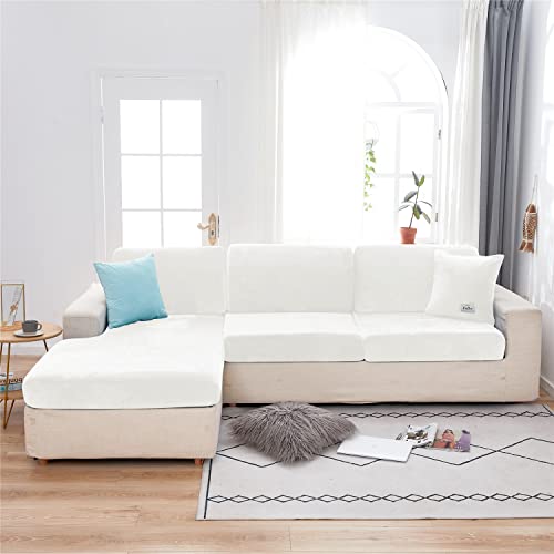 KYJSW Sofa Sitzkissenbezug High Stretch rutschfest Kissenbezug 1 Stück Samt Sofakissen Schonbezug Couch-Kissenbezug Möbelschutz Sitzbezüge (Weiß,Rückenkissen) von KYJSW