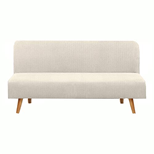 KYJSW Sofabezug Ohne Armlehne, Jacquard Elastischer Rutschfester, Armlose Sofabettüberzug, Armloser Sofaüberwurf, Armless Schlafsofa-Bezüge (Beige,2er Set) von KYJSW