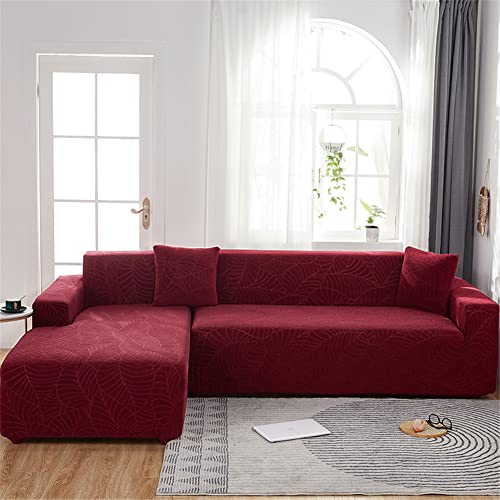 KYJSW Stretch Wasserdicht Sofabezug 1 Stück, Spandex Jacquard Elastische Sofahusse Couchbezug Sofaüberwurf Sofa Abdeckung, 1 2 3 4 Sitzer (Rot,4-Sitzer) von KYJSW