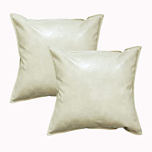 Kissenbezüge, 2er-Set, PU-Leder Kissenbezug, Wasserdicht Kissenhülle, Dekokissenhülle, Kissen Fall Für Sofa Schlafzimmer Balkon Garten (Weiß,45 * 45cm (1+1)) von KYJSW
