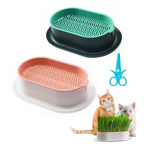 KYKEZ 2PCS Katzengras Keimschale, Pflanzschalen für Katzengras Keimschalen, Katzengras Schale, Seed Sprouter Tray mit Schere, für Garten Home Office (Keine Samen Enthalten) von KYKEZ