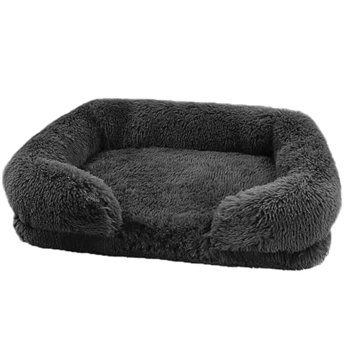 KYMMPL Bequemes Hundebett, orthopädisches Hundebett, waschbar, flauschig, rechteckig, Katzenbett mit rutschfester Unterseite, selbsterwärmend, Hundekissen, Sofa (L (75 x 50 x 14 cm), 1450 g, Schwarz von KYMMPL