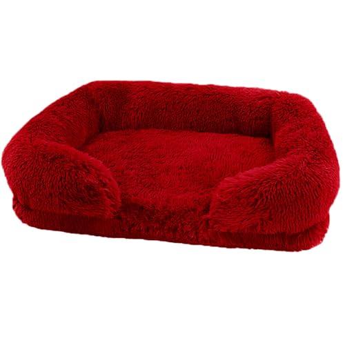 KYMMPL Bequemes Hundebett, orthopädisches Hundebett, waschbar, flauschig, rechteckig, Katzenbett mit rutschfester Unterseite, selbstheizendes Hundekissen, Sofa (M(50 x 40 x 14 cm), 900 g, Rot) von KYMMPL