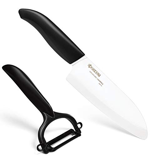 Kyocera Cut&Peel Set, Santokumesser (Klinge: 14 cm) mit Sparschäler, schwarzer Griff von KYOCERA